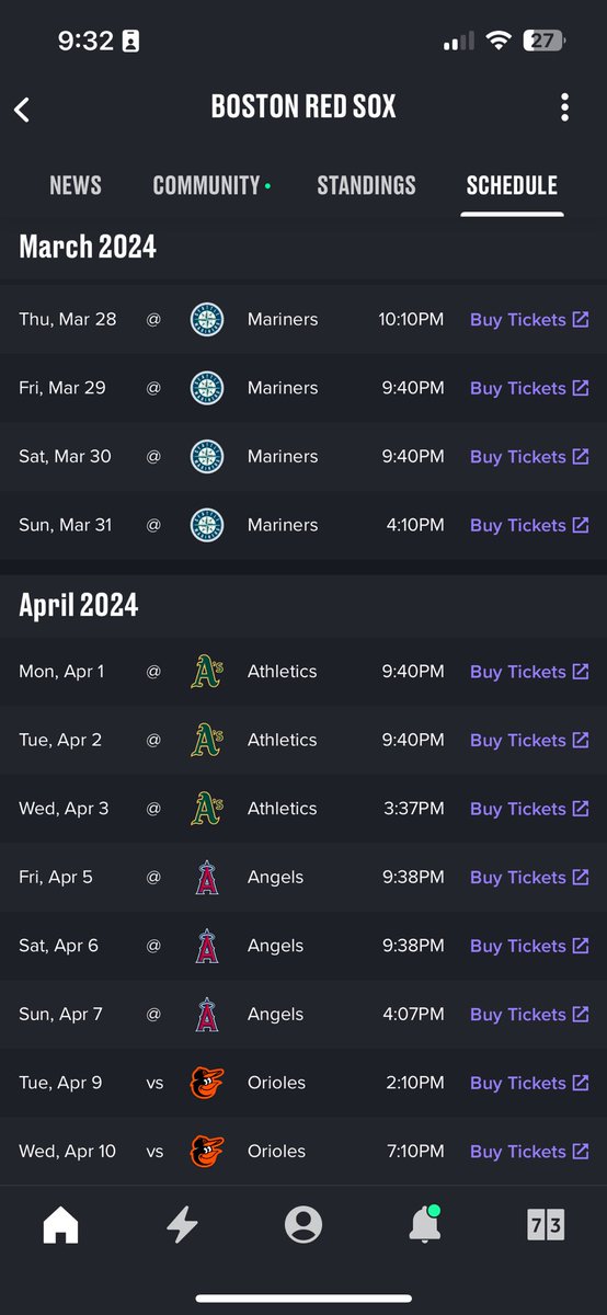 Quinto_Beans's tweet photo. Looks like I will only be watching at most 3 of the first 13 Red Sox games this year. ⁦@MLB⁩ is so dumb. Don’t start the season with an east coast team on the west coast. Also Orioles games getting blacked out in Charlotte, an 8 hour drive away, is ridiculous. #madonline https://t.co/1W7ZWEJGiU