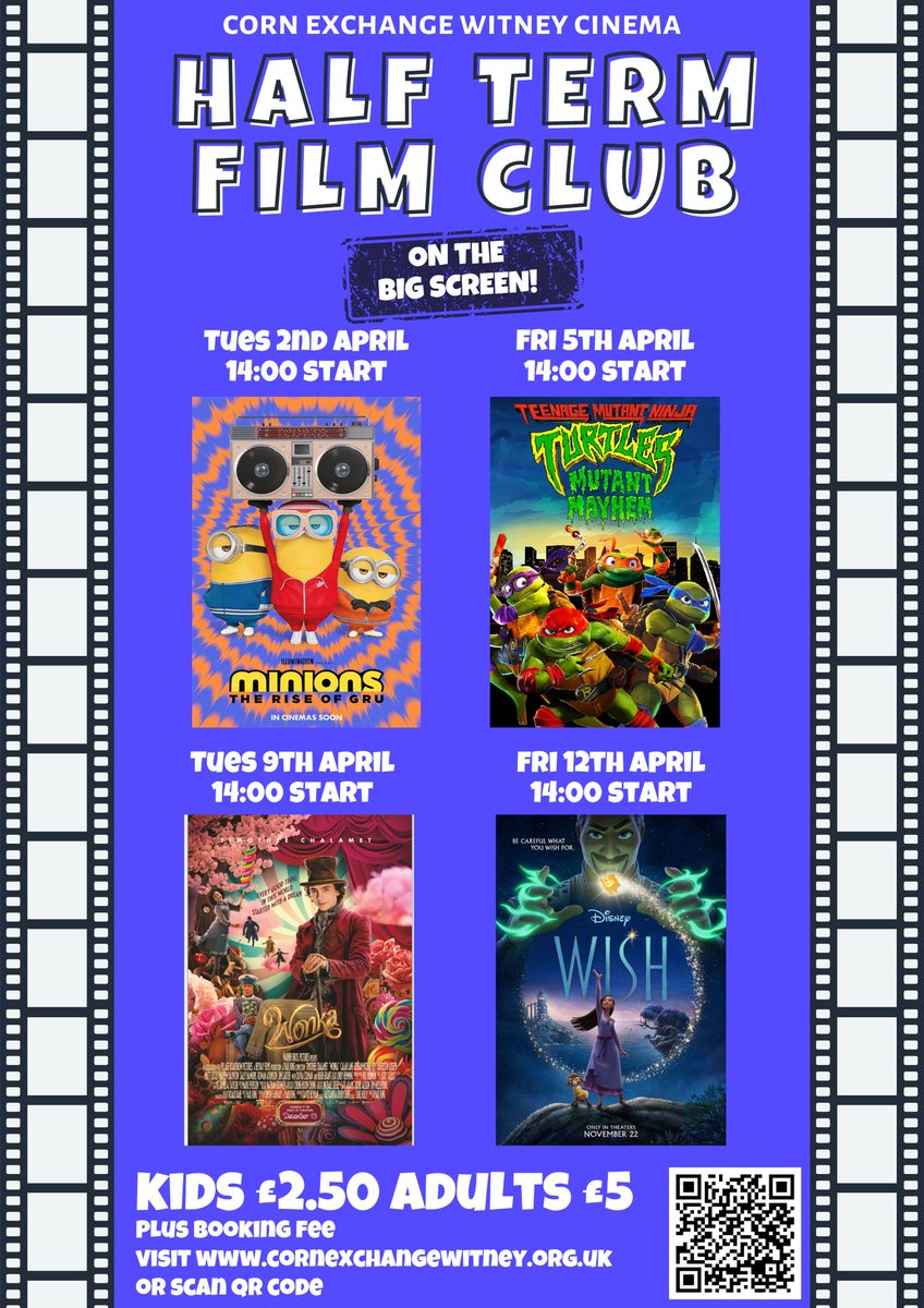 Pleased to announce the return of the popular Children's film club, great films on our big screen. Tickets available here: cornexchangewitney.org.uk/whats-on #filmclub #easterhalfterm