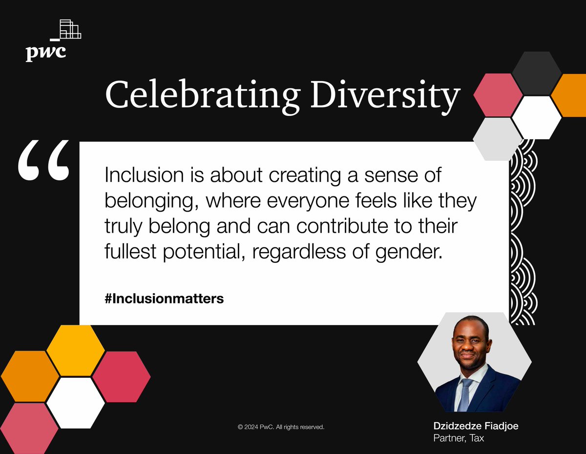 At PwC, Inclusion isn’t just a goal, it’s who we are. We believe in creating a workplace where everyone feels valued, respected, and empowered to be their best selves.
 #PwCProud #InclusionMatters #Diversity #WomensMonth