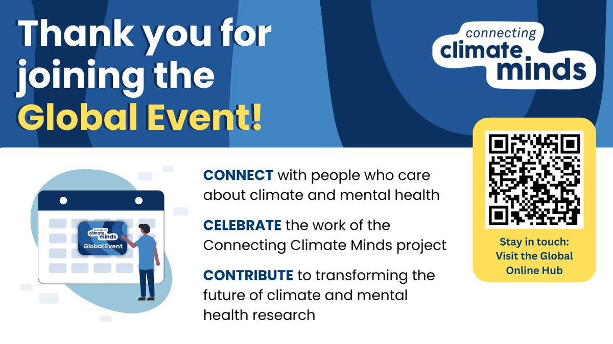 Thank you for connecting with so many people, celebrating the work of #ConnectingClimateMinds, and contributing to transforming the future of #Climate & #MentalHealth research🎉🌎 🙌 Stay involved and be part of our growing global community: hub.connectingclimateminds.org