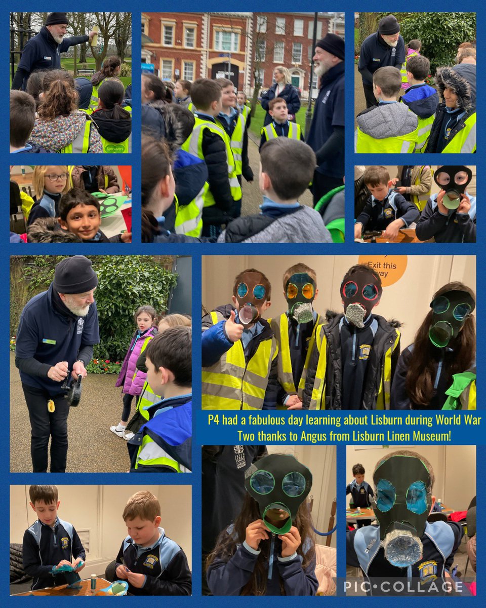 P4 had a fabulous time learning about Lisburn during the World War 2 @Lisburn_Museum. We found out about rationing, the Home Front and what it would have been like to be an evacuee! Angus even showed us the Air Raid shelter in Castle Gardens and we made gas masks too!
