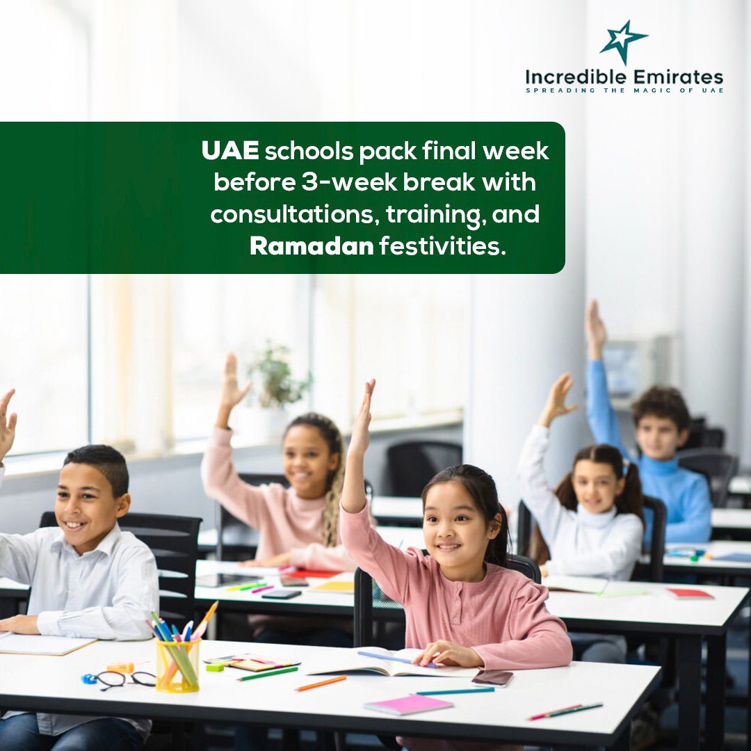 UAE schools are gearing up for a long vacation coinciding with Eid al-Fitr by filling the last week with family meetings, staff development, and special Ramadan activities.

#ramdan2024 #incredibleemirates #incredibleuae #uaelife #incrediblepeople #incrediblestories