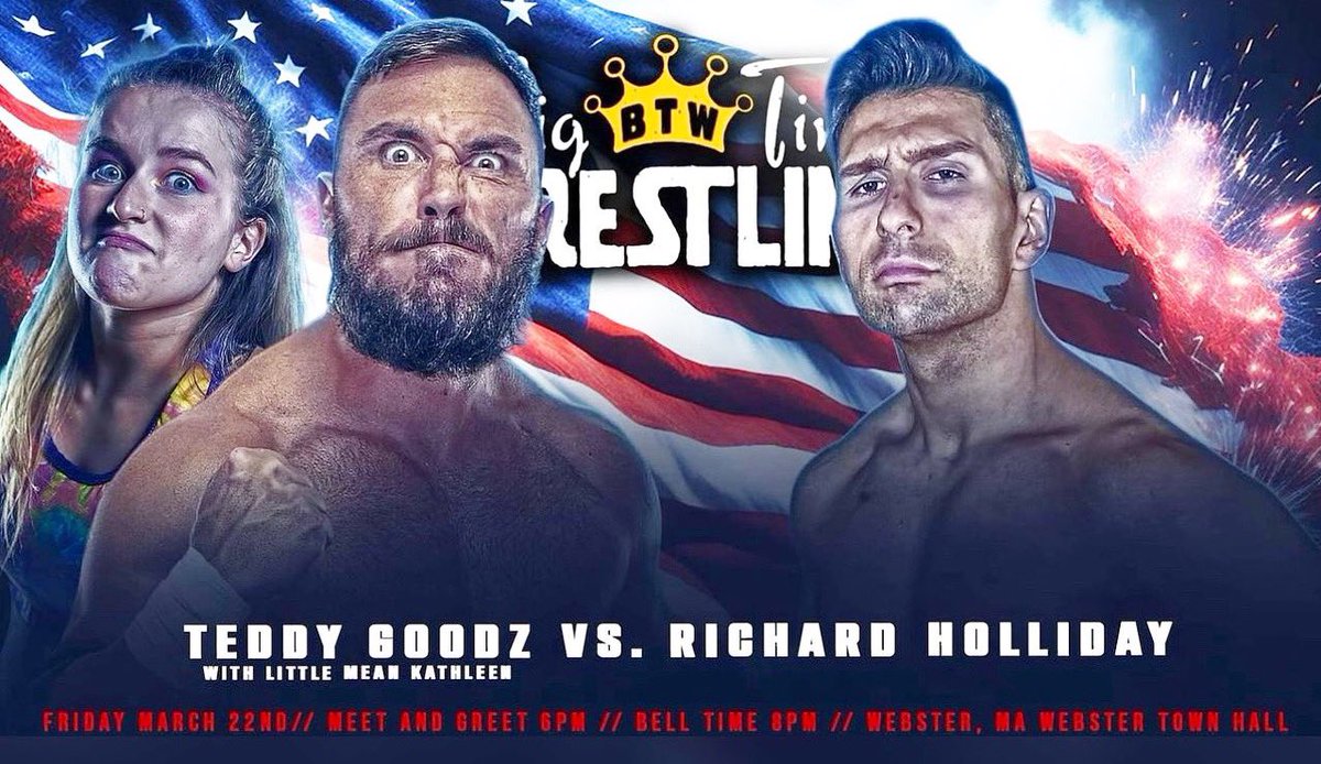 Tonight @BTWwrestling returns with me against a familiar foe in @TedGoodz But more importantly, Webster, MA…..you’re breathing Rarefied Air!