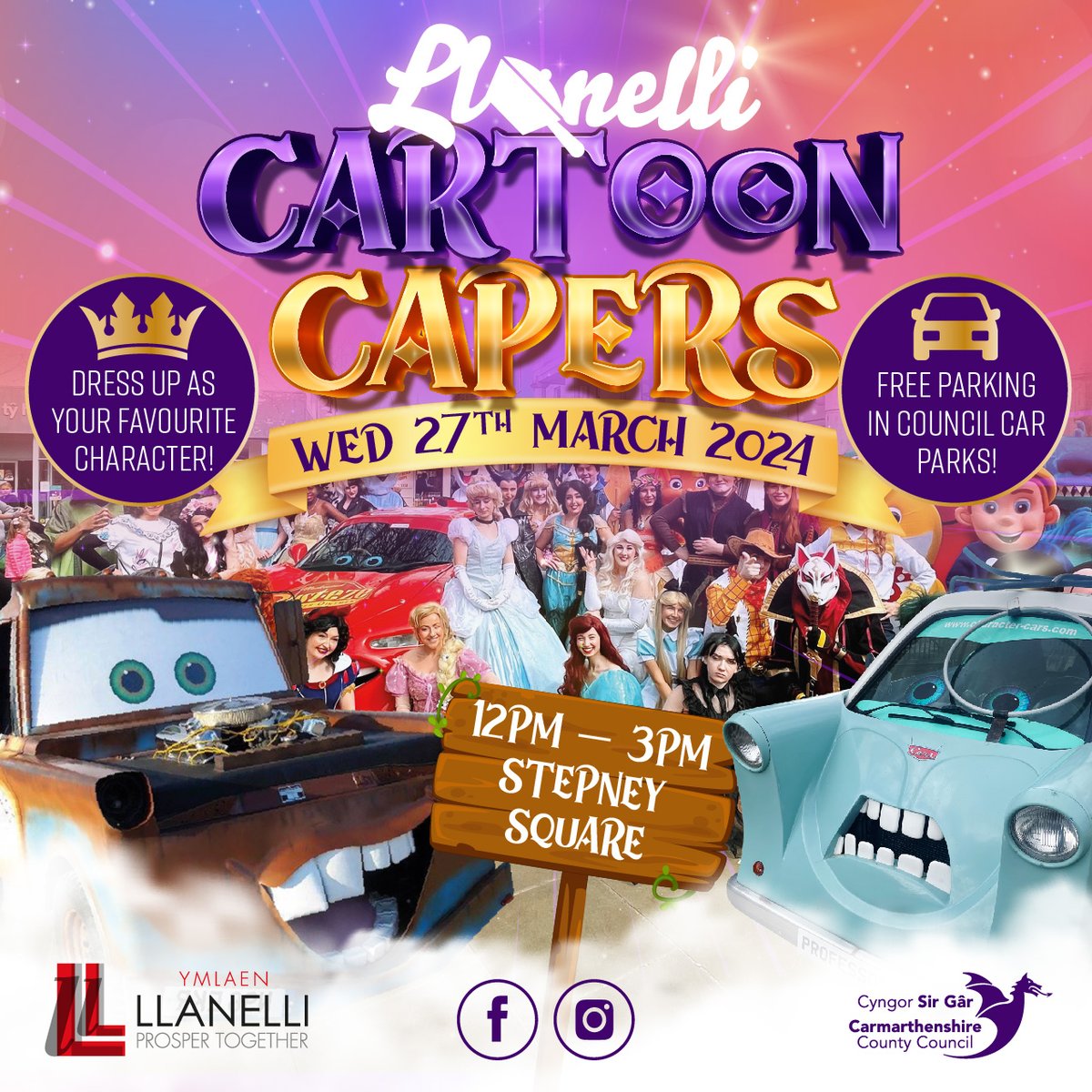 Get ready for a bibbidi-bobbidi-BRILLIANT day at Llanelli Cartoon Capers! Join us and a whole load of cartoon characters this Wednesday 27th March as we take over Stepney Square from 12pm to 3pm! Check out the full list of characters on Facebook here: facebook.com/YmlaenLlanelli…