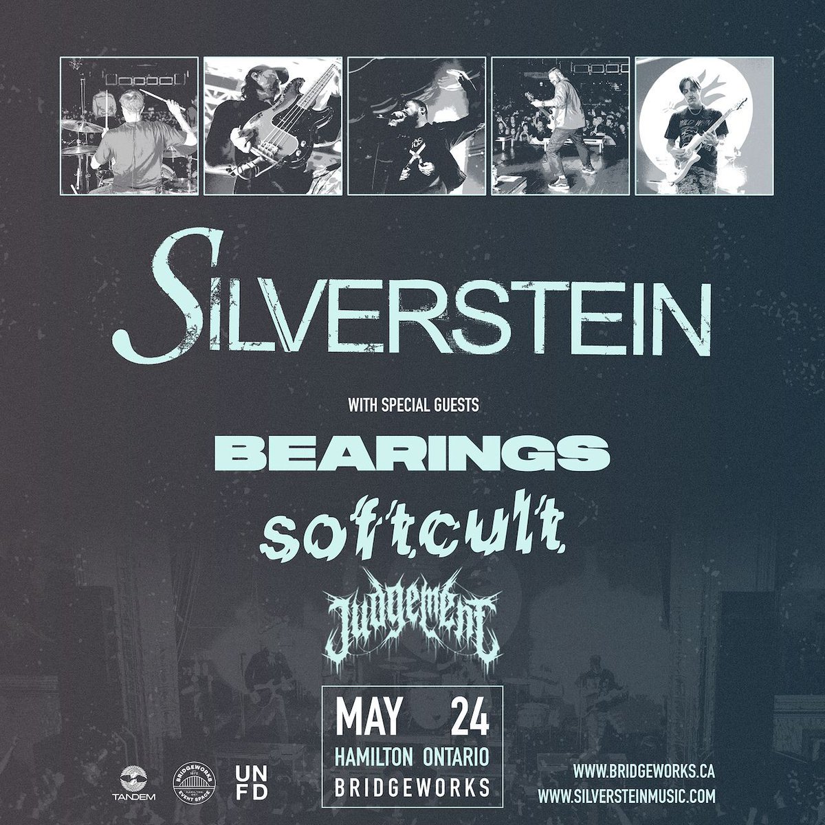 JUST ANNOUNCED: Punk stalwarts @Silverstein hit Bridgeworks on May 24 with special guests Bearings, softcult and Judgement! Tickets are on sale NOW - get yours at bridgeworks.ca! #hamont