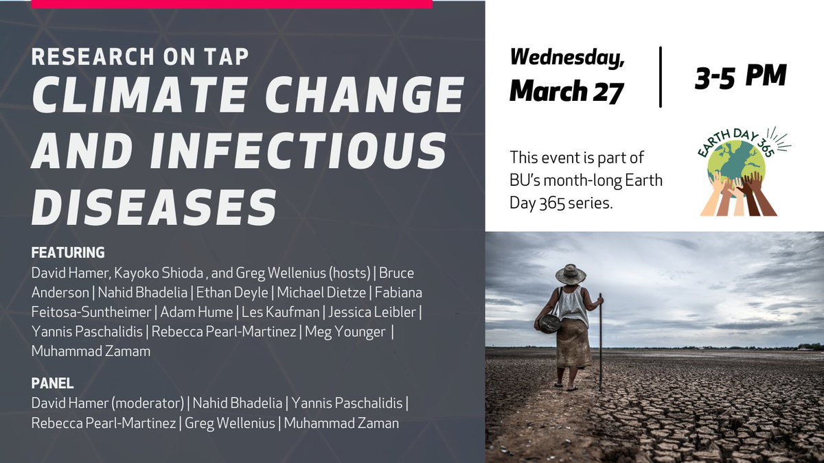 Register for 3/27 Research on Tap: Climate Change and Infectious Diseases, hosted by <a href="/BostonUResearch/">Office of Research, Boston University</a>. Hear from <a href="/Enviro_Rebecca/">Rebecca Pearl-Martinez</a>, plus affiliates <a href="/gwellenius/">Greg Wellenius</a>, <a href="/JessicaLeibler/">Jessica Leibler</a>, <a href="/mcdietze/">Michael Dietze</a>,  &amp; more. spr.ly/6014ksUMI