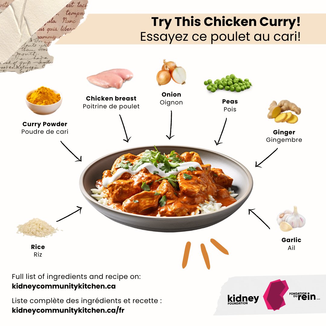 Spice up your weekend with our dietitian-approved #ChickenCurry recipe! 🌶️ Not only is it delicious, but it's also #KidneyFriendly and loaded with #nutritious ingredients. 💪 Find the full recipe here: bit.ly/KCK-Chicken-Cu…