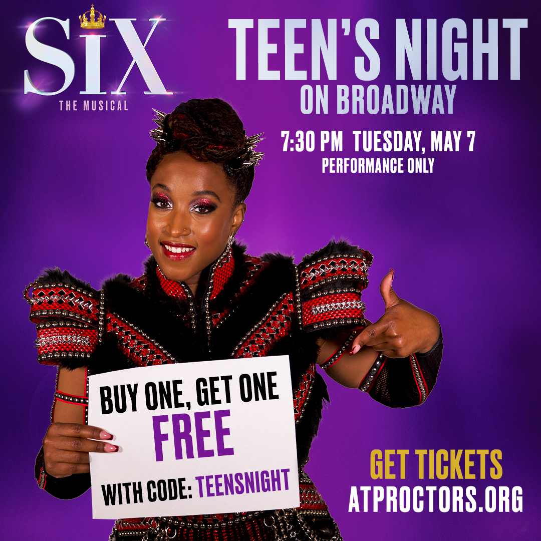 Join us for Teen’s Night on Broadway for SIX on Tuesday, May 7th for the 7:30 p.m. performance. A fun-filled night for kids of all ages! – for more information and to purchase tickets please visit our website here: ow.ly/CKnA50QWKgY