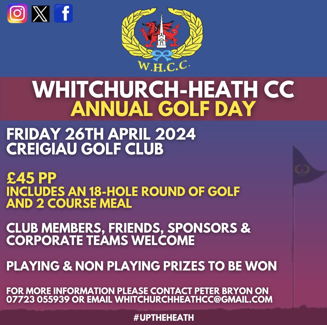 𝙒𝙃𝘾𝘾 𝘼𝙣𝙣𝙪𝙖𝙡 𝙂𝙤𝙡𝙛 𝘿𝙖𝙮 🏌️‍♂️ ⛳️ @creigiaugolf 🗓️ 26th April 2024 🏆 Playing & Non-Playing Prizes All club members, friends, sponsors and corporate teams welcome to attend. More information below!👇 #UpTheHeath