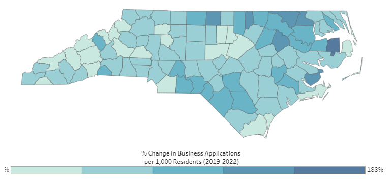 The exceptional growth in business applications has been evident across all 100 counties in North Carolina.  To learn more read our recently released LEAD Feed article:  commerce.nc.gov/news/the-lead-…
