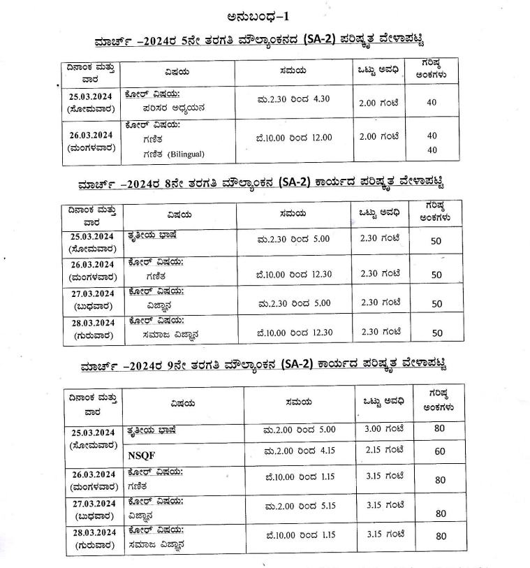 #karnataka #boardexams 5 ,8, 9 #timetable