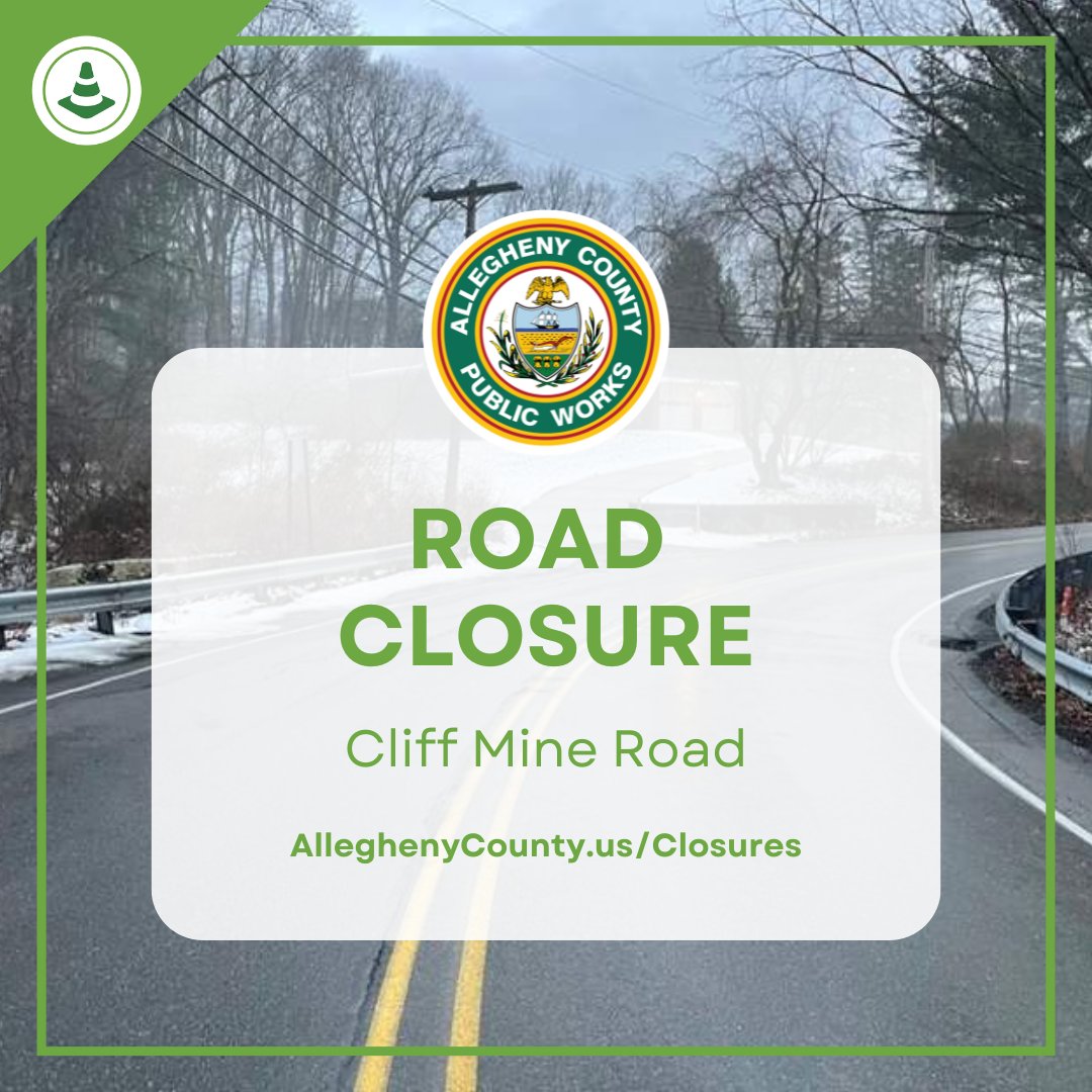 REMINDER: Cliff Mine Road between Woodcrest Drive and Pine Lane in North Fayette will close starting at 9 a.m. on Monday, March 25. The closure, which is expected to end in June, is required for replacement of Montour Run Bridge No. 15, including new pavement, rumble strips,…