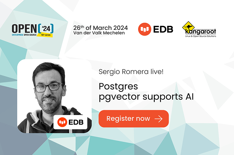 𝗣𝗼𝘀𝘁𝗴𝗿𝗲𝘀 𝗽𝗴𝘃𝗲𝗰𝘁𝗼𝗿 𝘀𝘂𝗽𝗽𝗼𝗿𝘁𝘀 𝗔𝗜 Join us in Sergio's session at OPEN'24 next week! 𝘛𝘩𝘪𝘴 𝘴𝘦𝘴𝘴𝘪𝘰𝘯 𝘸𝘪𝘭𝘭 𝘥𝘦𝘮𝘰𝘯𝘴𝘵𝘳𝘢𝘵𝘦 𝘩𝘰𝘸 𝘺𝘰𝘶 𝘤𝘢𝘯 𝘭𝘦𝘷𝘦𝘳𝘢𝘨𝘦 #𝘗𝘰𝘴𝘵𝘨𝘳𝘦𝘴! Save seat open-24.be #OPEN24 #OpenSource #EDB