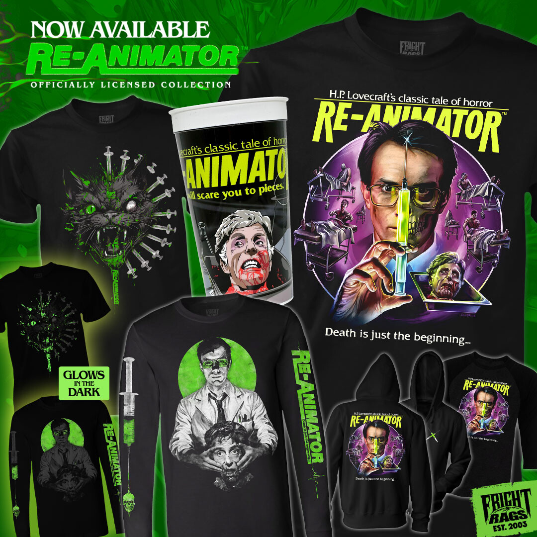 💚💚💚 Now available! Officially licensed RE-ANIMATOR collection including new t-shirts, long sleeve tee, baseball tee & zippered hoodie featuring. PLUS a 32oz plastic souvenir cup. In-stock and ready to ship. Grab yours now. SHOP: bit.ly/3vopvE4