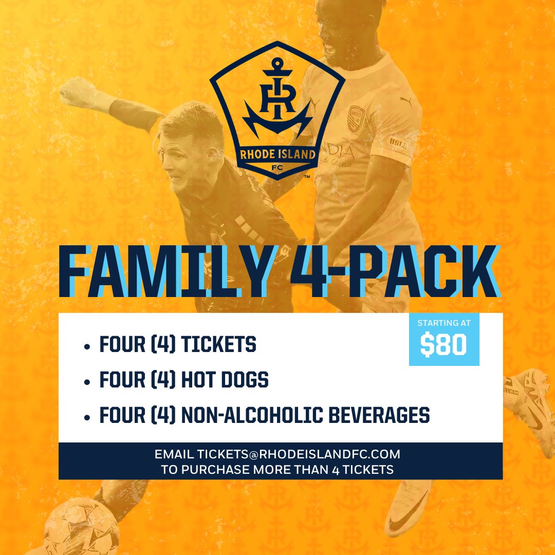 Bring your whole family to #RIFC home matches with our new Family 4-Pack! You can get 4 tickets, 4 hot dogs and 4 non-alcoholic beverages for as low as $80! Get your 🎟️ here: bit.ly/3TqUzuN