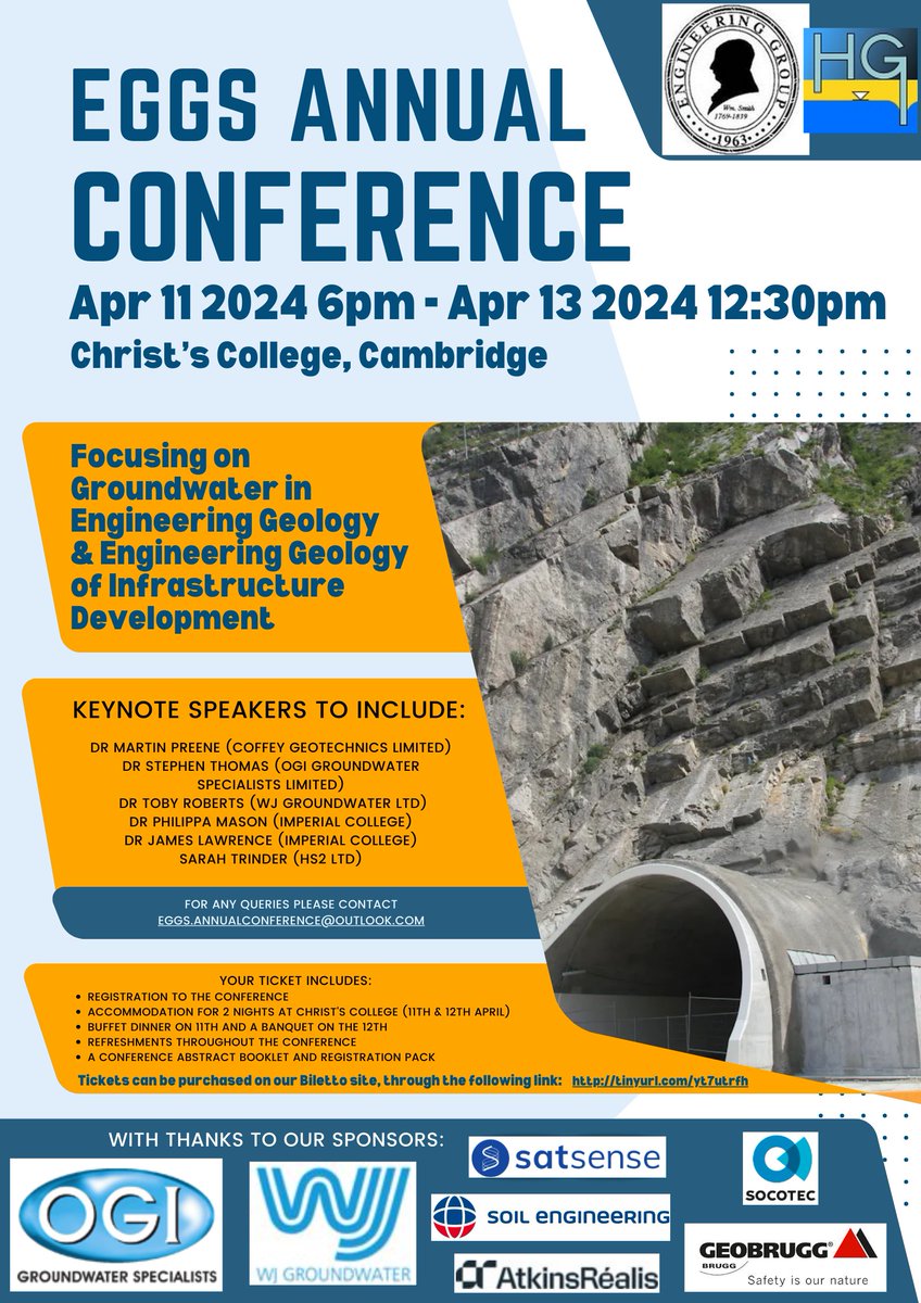 EGGS Annual Conference is fast approaching! It's taking place on 11th-13th April in Cambridge with a focus on Groundwater in Engineering Geology &amp; Engineering Geology of Infrastructure Development. Details &amp; tickets: lnkd.in/eszrcjCg
Register soon to secure your place!