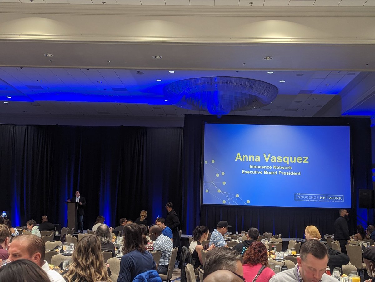 Anna Vasquez takes the stage at the #InnocenceConference. She is making history today as she addresses attendees as the first exoneree to serve at the @InnocenceNtwrk Board President.