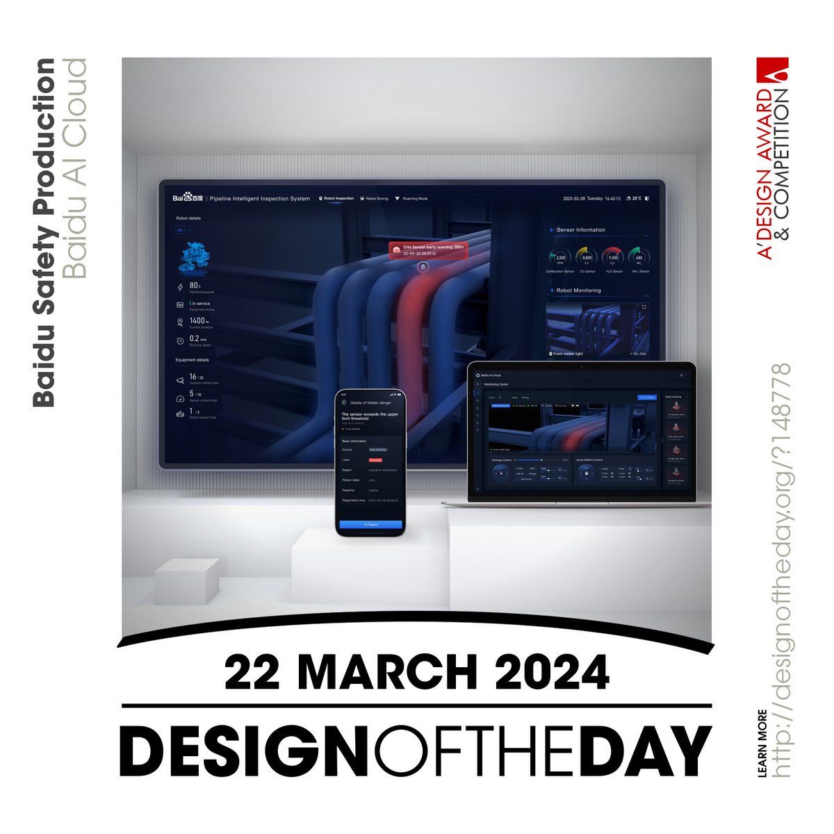Congrats to Baidu AI Cloud, the creator behind the Design of the Day of 22 March 2024 - Baidu Safety Production Pipeline Inspection. Check out this great work now. We are currently featuring it at designoftheday.org/?148778 #adesignaward #adesigncompetition #designoftheday…