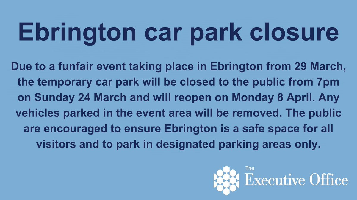 The temporary car park at Ebrington will be closed to the public from 7pm this Sunday, 24 March, until Monday 8 April. Full details⬇️