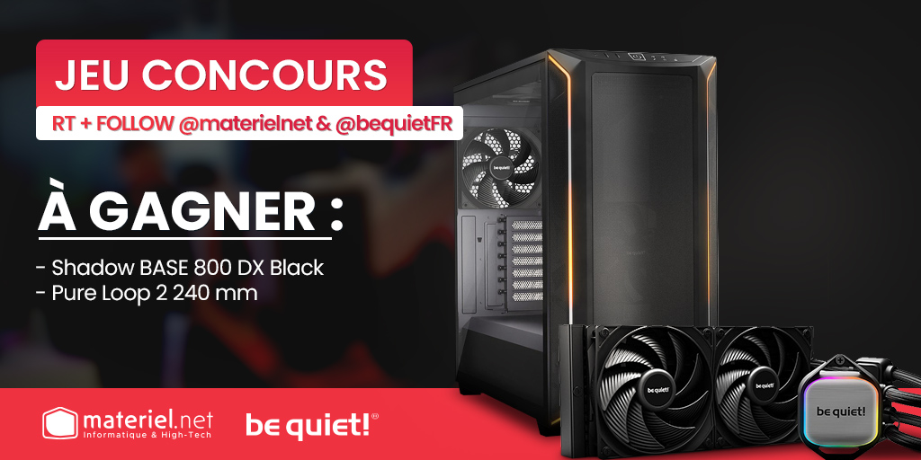 🎁 𝐂𝐎𝐍𝐂𝐎𝐔𝐑𝐒 #GA2024 🎁

🤫 Silence, on met en jeu deux compos be quiet! à l'occasion de la #GamersAssembly ! 🤫

👉 RT + Follow <a href="/materielnet/">Materiel.net</a> &amp; <a href="/bequietFR/">be quiet! FR</a> pour tenter de gagner ce duo d'une valeur de 284€91 🔥

🎰 TAS 02/04
📋 matnet.tech/3TLZ8kB