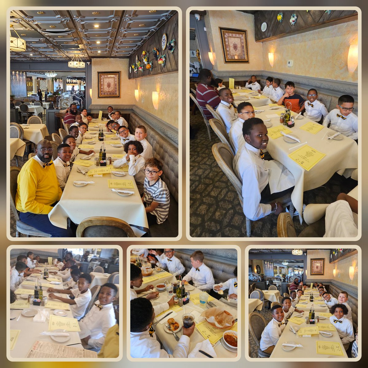 The Sanders Elite Gentlemen's Club got the opportunity to go to Pasta Bella to practice their table etiquette. Did you know there are 2 ways to hold your knife and fork? Thank you Pasta Bella on Austell Rd for your hospitality. <a href="/SS1_principal/">Tiffany Jackson</a> <a href="/kath_bender/">Kathleen Bender</a> <a href="/SandersES1/">SandersES</a>