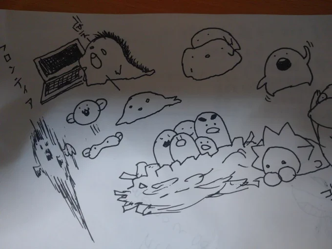 まだ謎のrkgk出てきた。
通話しながら「無」で描くとこうなる。
pokeの話をしていたのは間違いない。
前のよりは進化したKOダック。 