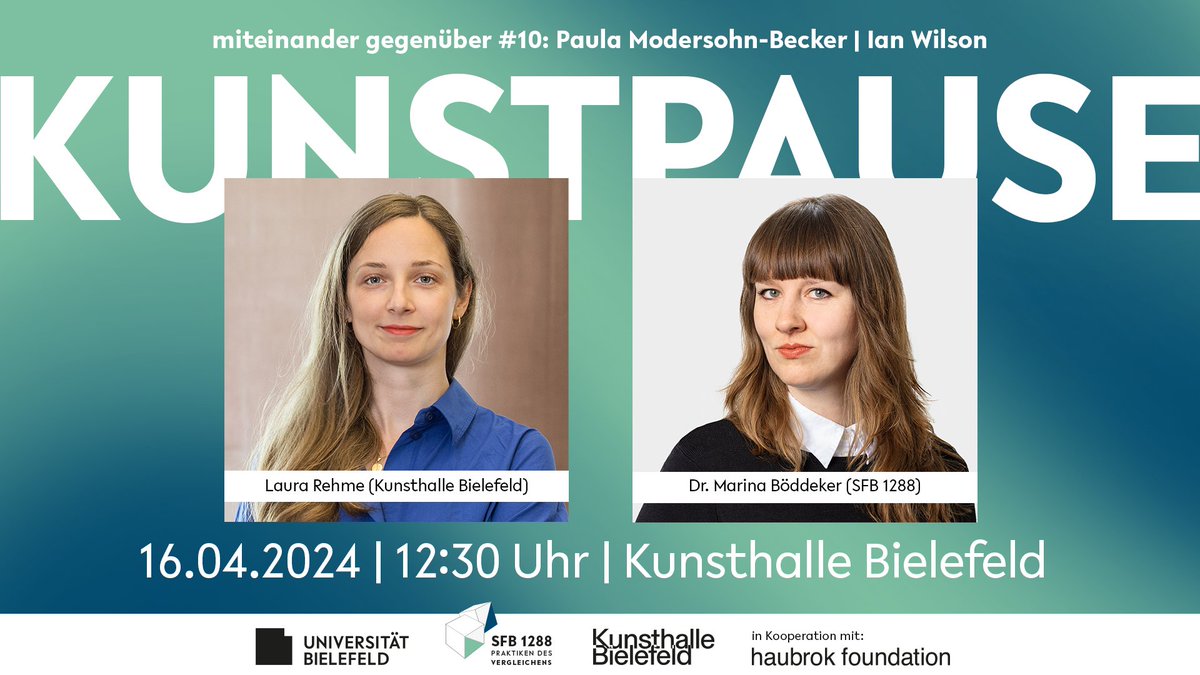 🗓️#Einladung zur #Kunstpause: Im Rahmen der zehnten Ausgabe der Ausstellungsreihe 'miteinander gegenüber' sprechen #LauraRehme aus der #KunsthalleBielefeld & #MarinaBöddeker aus dem #SFB1288 in der 'Kunstpause' am 16.04. zum Thema 'Pinsel, Linie und Behauptung' @KunsthalleBi.