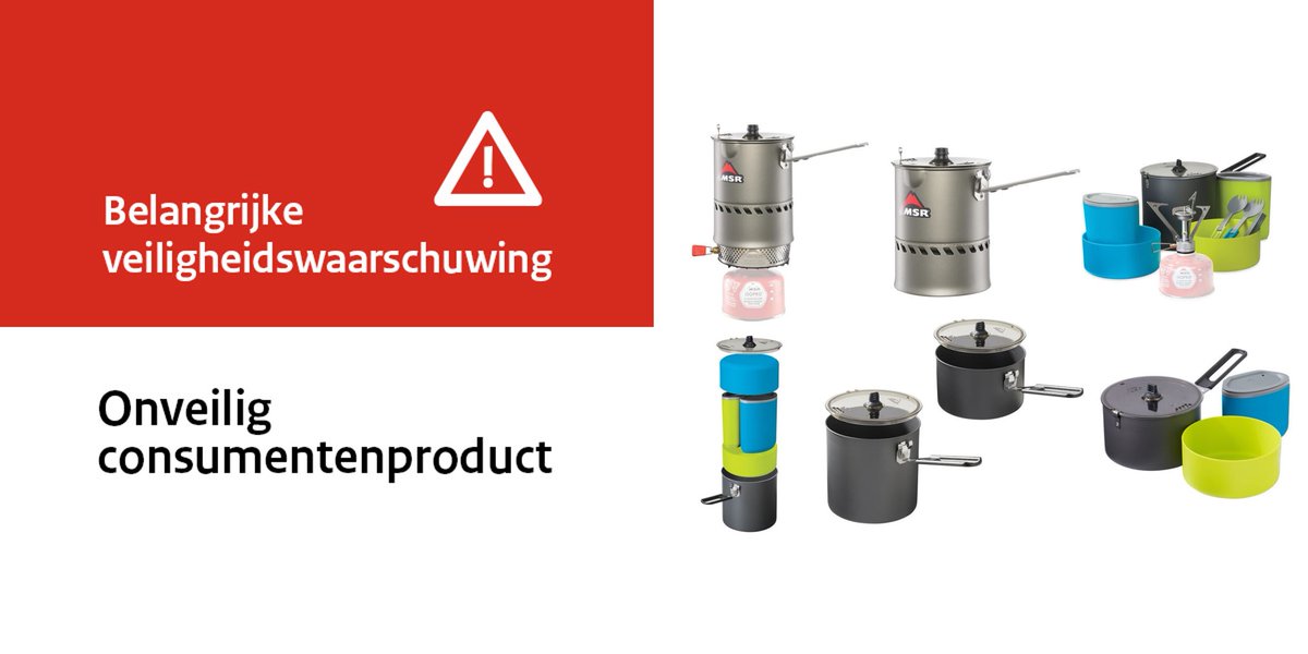 _NVWA's tweet photo. Veiligheidswaarschuwing: Cascade Designs &amp; Mountain Safety Research (MSR) waarschuwen voor pannen (verkocht vanaf 2008 t/m feb 2024). De pannengreep kan loskomen. Hierdoor kan hete inhoud gemorst worden met gevaar voor verbranding. Gebruik de pannen niet. https://t.co/SWtYRK43Y6 https://t.co/fZRSf2E87e