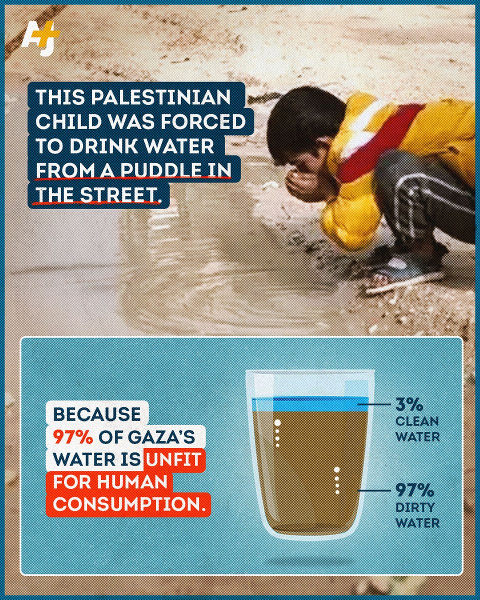 ajplus's tweet photo. Israel’s blockade of Gaza is causing a water crisis never seen before.

97% of Gaza’s water is unfit for human consumption, which means that Palestinians in Gaza are not just starving, they are also dying of thirst.
#WorldWaterDay https://t.co/8HnoXQgsbk
