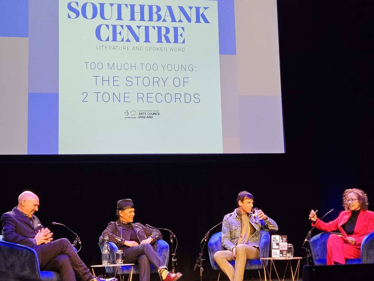 Fabulous 2 Tone celebration @southbankcentre That's @MarkBedford @MadnessNews @paulineblackOBE @TheSelecter @SamiraAhmedUK @BBCRadio4 & special guest @rhodadakar 300 people packed the QE 'Terry' Hall-thank you TOO MUCH TOO YOUNG! #madness #theselecter #thespecials #2tone