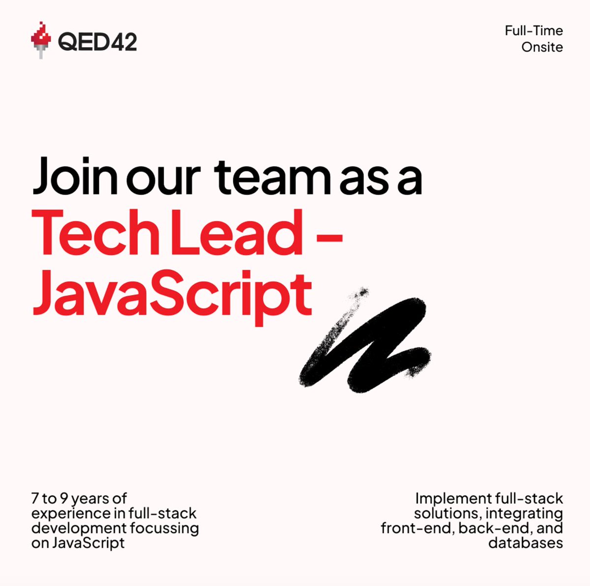 We are looking for a Tech Lead - JavaScript! Experience: 7-9 years Location: Pune, Maharashtra, India Employment Type: Full-Time 🔗Apply here: smrtr.io/jN9nq #Hiring #OpenPositions #PeopleofQED42