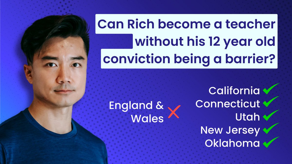 Rich spent 8 weeks in prison for drug possession while at uni. Now he wants to give back & become a teacher. In these US states, Rich's conviction can be expunged. But here he must disclose his conviction forever & may struggle to find work. Read more: transformjustice.org.uk/wp-content/upl…