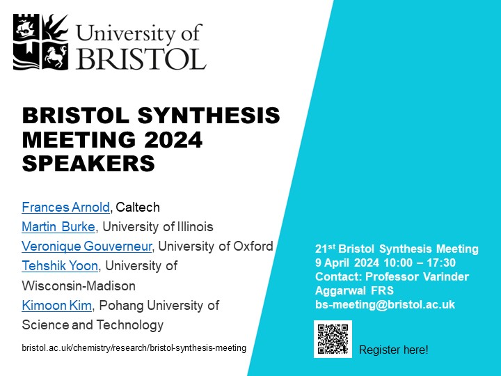 The 21st Bristol Synthesis Meeting, Chemistry’s largest one-day meeting in Europe, is back on the 9th of April 2024, with a sensational star-studded line up! 🤩 @SynthAtBris @BristolChem @BCS_CDT Registration closes March 26th.📅 Register here: bristol.ac.uk/chemistry/rese…