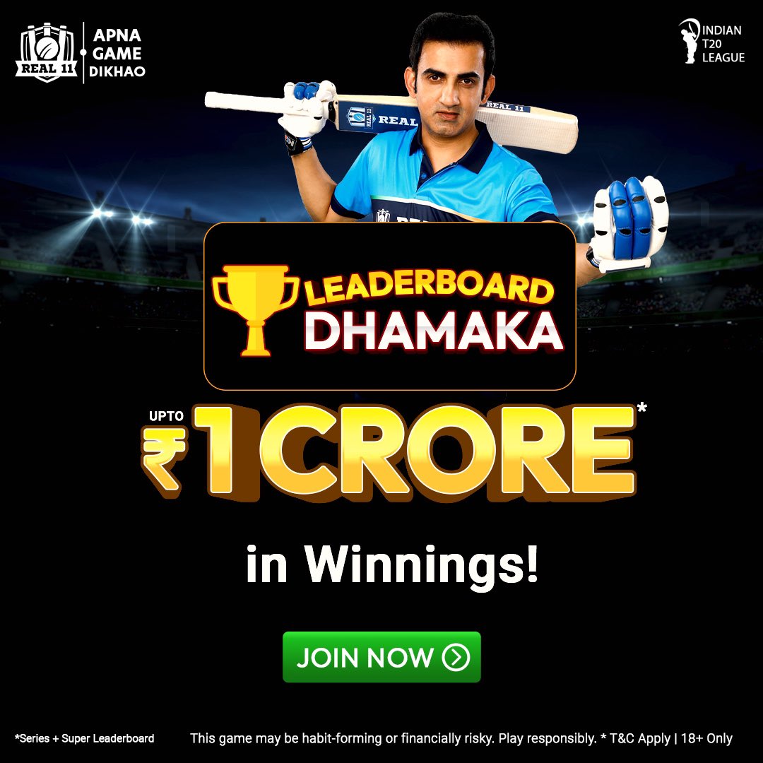 Join the IND T20 League extravaganza between Chennai and Bengaluru with @Real11official. Win cash prizes up to ₹1 Crore with Leaderboard contests. Join the game now!🏏  Download Link - download.real11.com/d14u/Gambhir Signup Code- GAMBHIR & Claim FREE ₹100