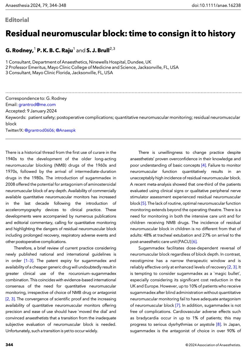 Anaes_Journal's tweet image. 🔓Can we consign residual neuromuscular block?

@grantrod0606 and @AnaesPK call on all anaesthetists to truly prioritise patient safety and embrace quantitative neuromuscular monitoring.

#FreeForAWeek

🔗…-publications.onlinelibrary.wiley.com/doi/10.1111/an…