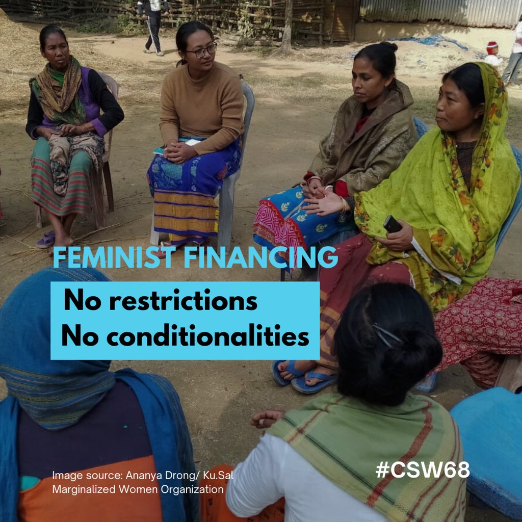 Feminist and women’s rights organizations play a critical role in delivering social and gender transformation but receive less than 1% of all ODA and grants combined. We need more sources of #FeministFinancing. 

No restrictions, no conditionalities! #CSW68
#ZamaraVoices