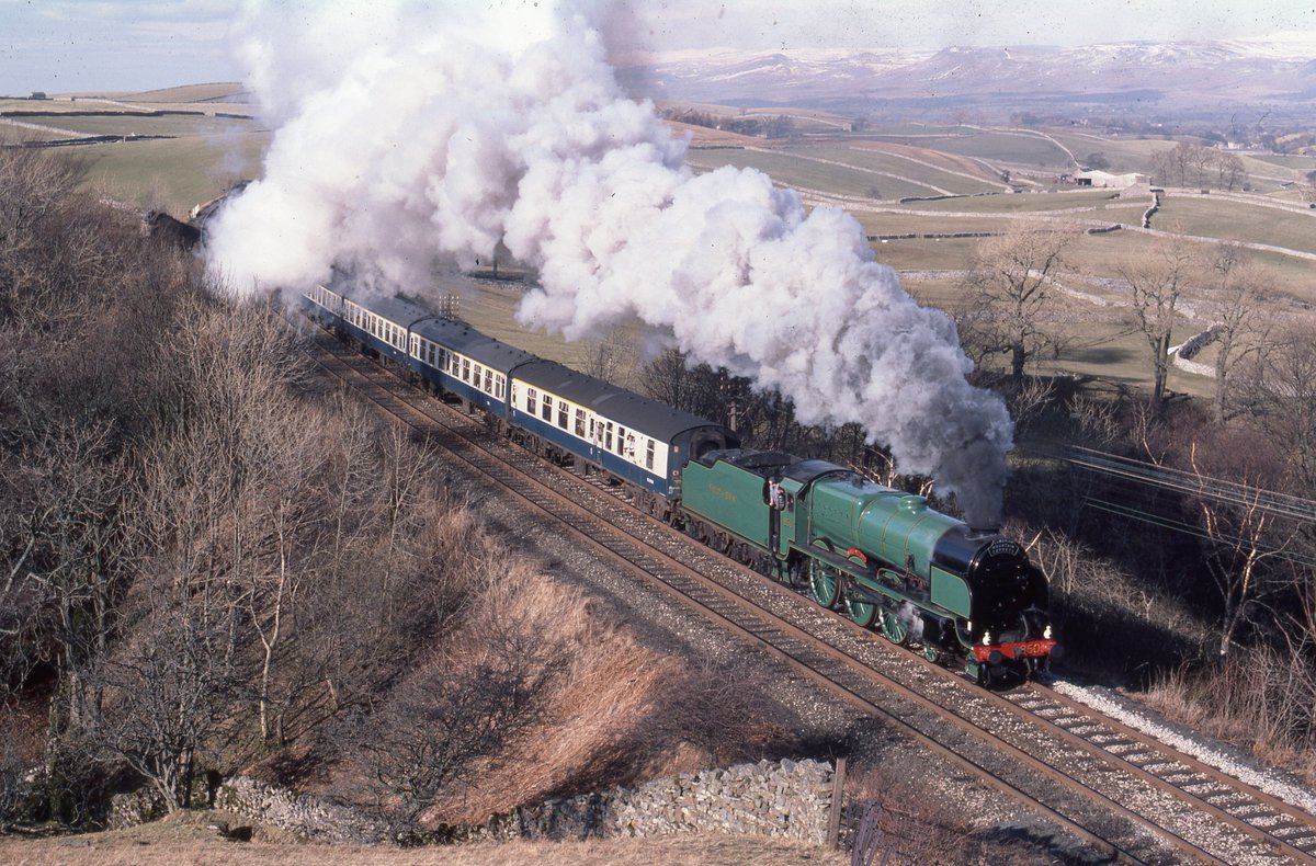 Flashback Friday: National Collection loco No. 850 'Lord Nelson' steaming through Birkett Common on the Settle & Carlisle on January 31, 1981 with a southbound Cumbrian Mountain Express.