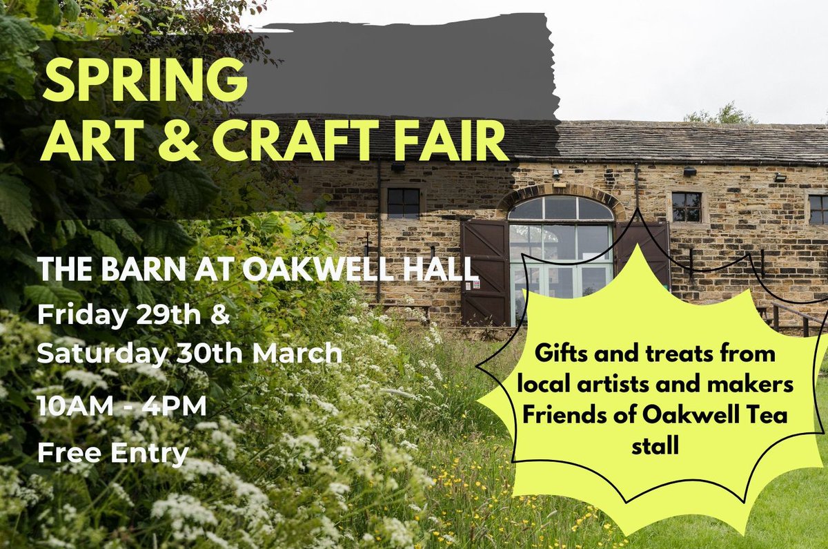 Our Spring Art & Craft fair at Oakwell Hall is coming up!🌸 Come along to celebrate local artists, makers and crafters in the Oakwell barn! 10am to 4pm Friday 29th & Saturday 30th March, Free admission. #Craftfair #Spring #Art&Craft #Free #SpringFair