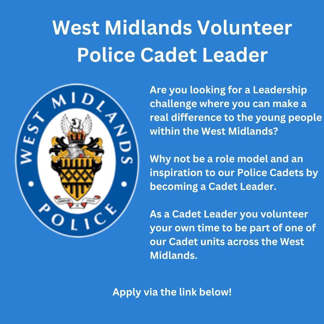 Could you help cadets to learn about policing, develop new skills and help others? Check out this role with the West Midlands Police: buff.ly/3TaoB5F #IamBCU #BCUVolunteering