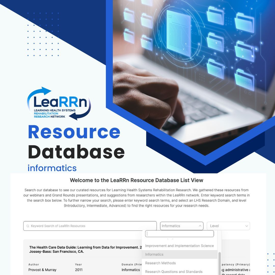 Find resources to advance your understanding of the informatics learning health system competencies. The LeaRRn Resource Database holds references featured in our webinars, institutes, and Applied LeaRRning cases. buff.ly/3Ql02D3