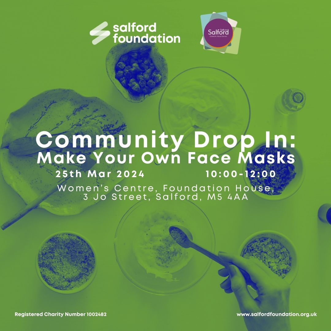 SalfordFDN's tweet image. Spa Monday? It's more likely than you think! Come make #FaceMasks with us at our next Women's Centre #CommunityDropIn on Monday 25th March! Meet others in our community, learn something new, and get the support you need 💜

#DomesticAbuseSupport