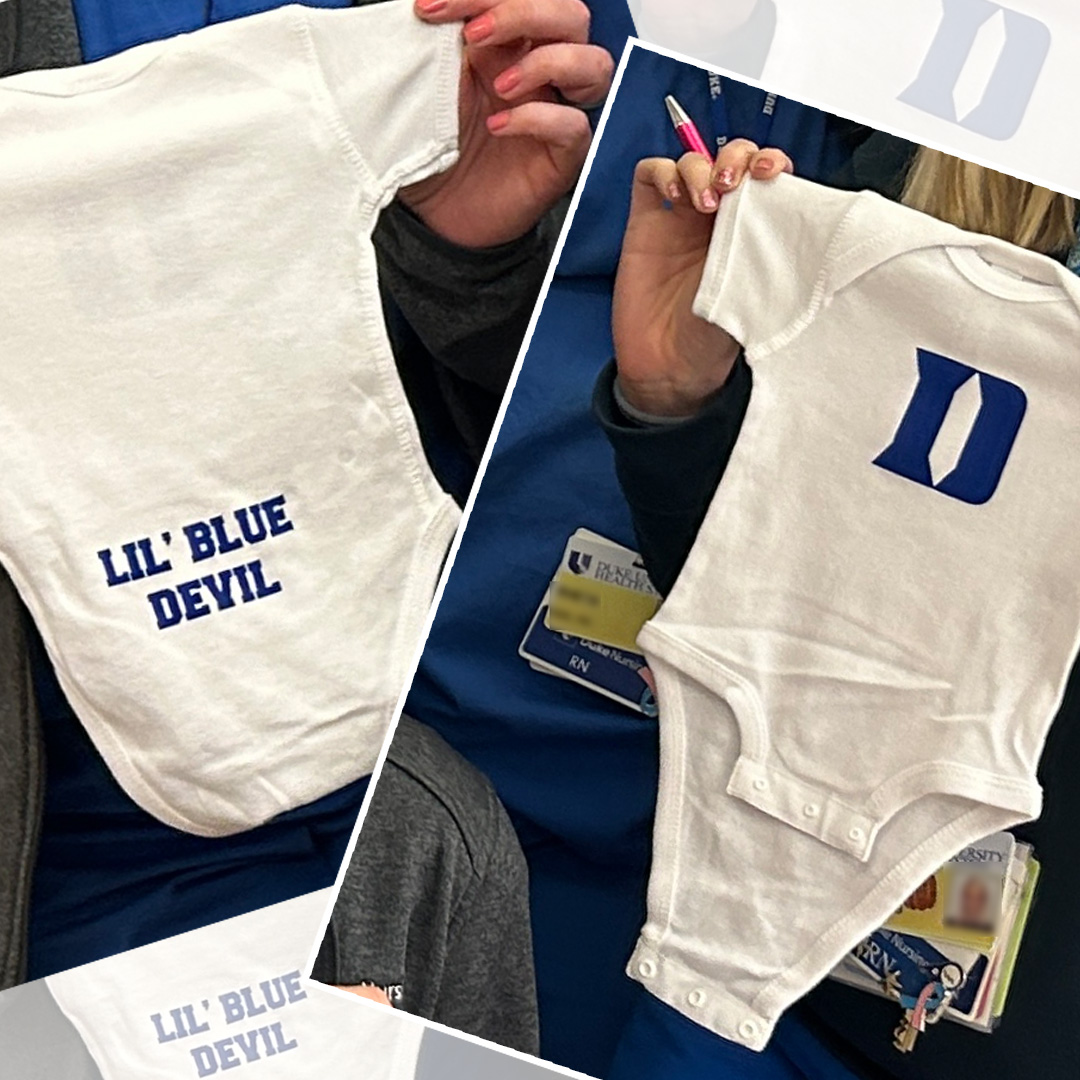 It's #MarchMadness time! And this 'onesie' is for the win! Babies delivered by Duke providers get onesies to support @DukeMBB @DukeWBB during the tournament while supplies last! #GoDuke 🏀🏀🏀