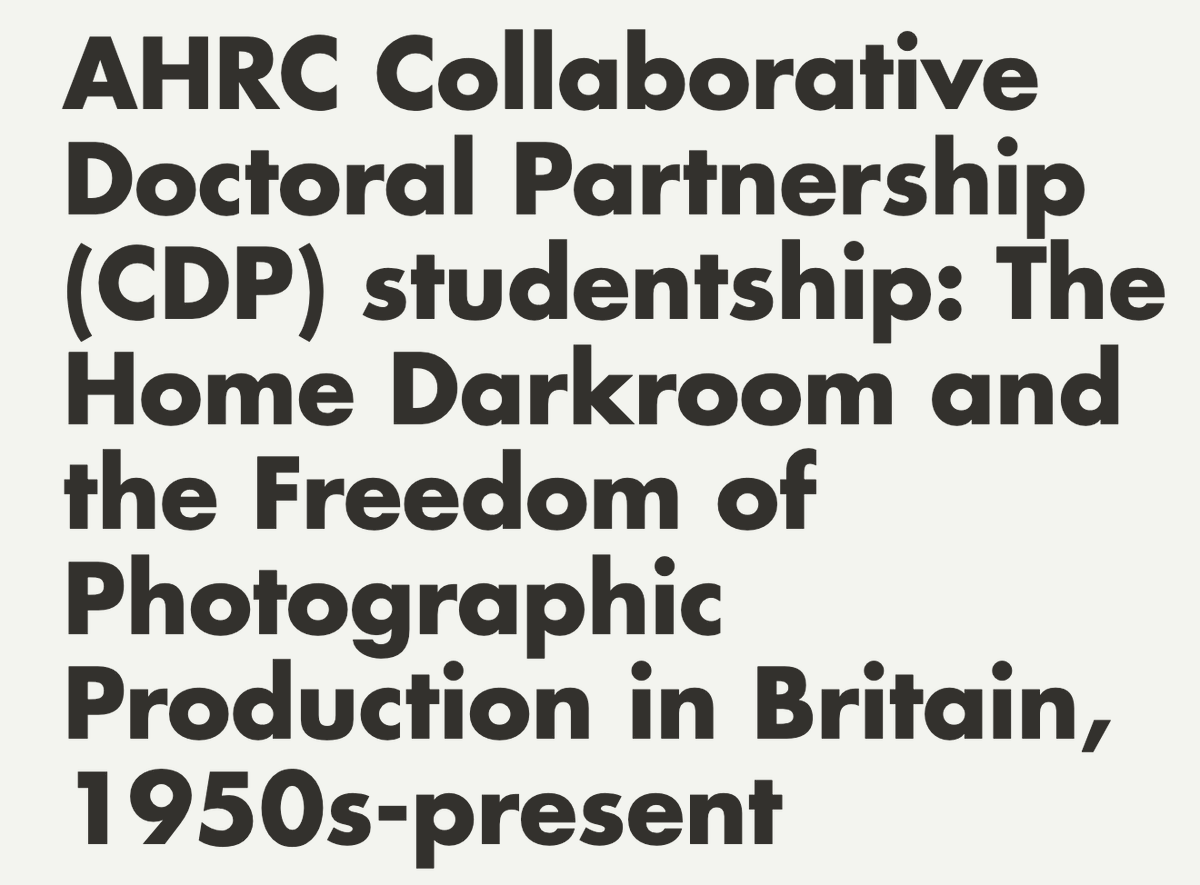 I am delighted to share this fully funded PhD on 'The Home Darkroom and the Freedom of Photographic Production in Britain, 1950s-present'. An @ahrcpress CDP with me, @Drhesslee, @catterall_pp, @MuseumoftheHome Marina Maniadaki, Louis Platman. Please RT! westminster.ac.uk/study/postgrad…