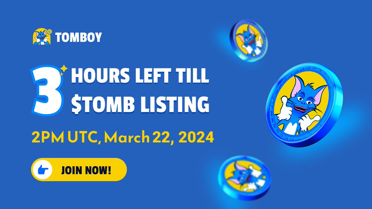 TomBoySol's tweet photo. 3 hours left till @TomboySol Listing 

Listing Time: 2PM UTC, March 22, 2024

CA: ST5KBvaTxeYNVuPN5h1qcFeJmt1pL3qZWkC9jGcfWpH

Predict $TOMB ATH and receive $1,000 as rewards here: https://t.co/WliM8fMrzs

#Tomboy #Solana #SolanaMemeCoin https://t.co/1yddUDtT8j