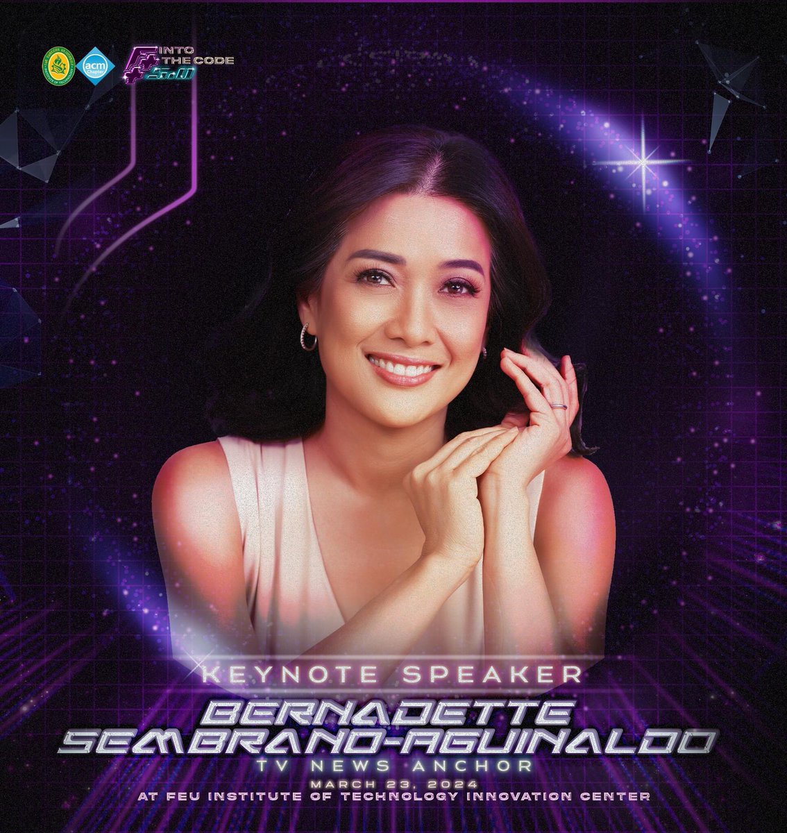 feutechACM's tweet photo. She's a newscaster, host, and correspondent, having worked for various television platforms, our keynote speaker for today, Ms. Bernadette Sembrano Aguinaldo! 

Pubmat by: Lana Huertas
Caption by: Earl Tan

#IntoTheCode
#QuantumHERitage
#QuantumRevelry https://t.co/jRnwjcbzto