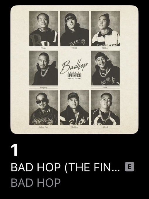 BAD HOP Final Album 『BAD HOP (THE FINAL Edition)』 がApple Music ランキング総合一位を獲得しました🥇 日本のHIP HOP史上最も聴かれているアルバムになっている模様です🤯🔥 bhg.lnk.to/badhopthefinal