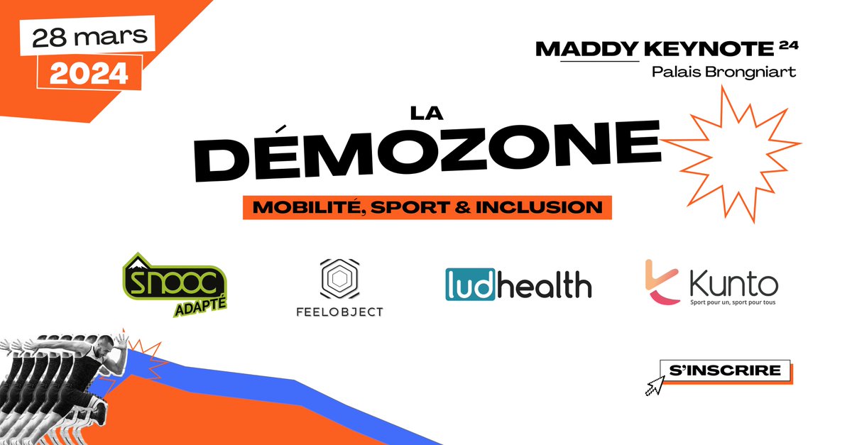 Voici les autres startups que vous pourrez découvrir dans la Démo Zone spéciale “Mobilité, Sport &amp; Inclusion” à la #MKN24 🤩

👉 Snooc Adapté
👉 <a href="/feelobject/">Feelobject</a>  / Virtuoz
👉 <a href="/LudHealth/">LudHealth</a> 
👉 <a href="/AppKunto/">Kunto</a> 

🎟️ Pour les rencontrer à la Maddy Keynote : maddykeynote.com/fr