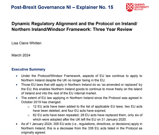 Regulatory alignment of Northern Ireland with the EU remains a contested issue as this week's Stormont debate showed But how extensive and dynamic is this alignment? In our latest @PostBrexitGovNI explainer @LisaClaireWhit1 reviews the first three years qub.ac.uk/sites/post-bre…