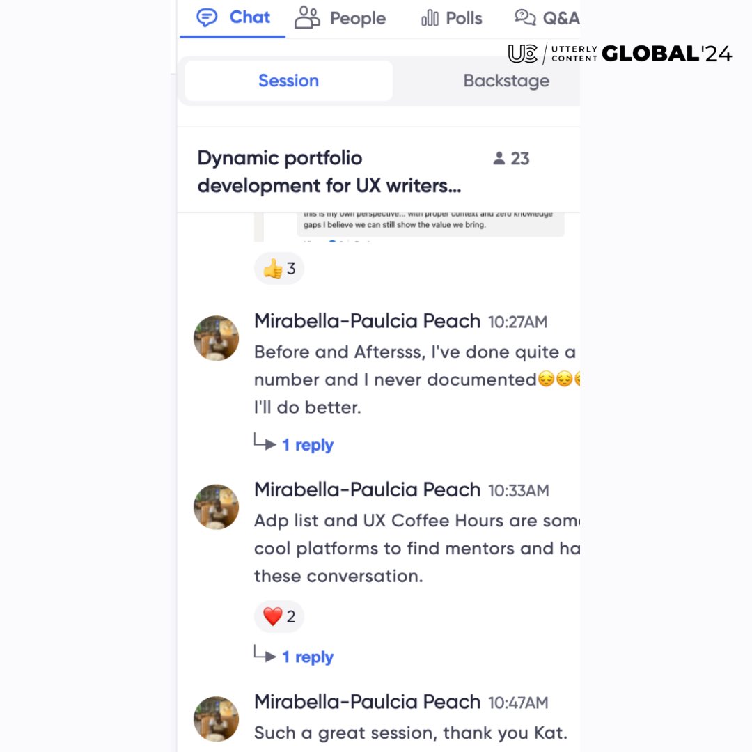 uxcontentchamp's tweet image. Get ready to elevate your UX writing portfolio and be a part of a thriving UX writing community. 

Click the link 👉 uxcontentchamp.com  to join our April cohort

#uxcontentchamp #utterlycontent24 #uxcommunity #uxcontentchamp #uxwriters #writerscommunity