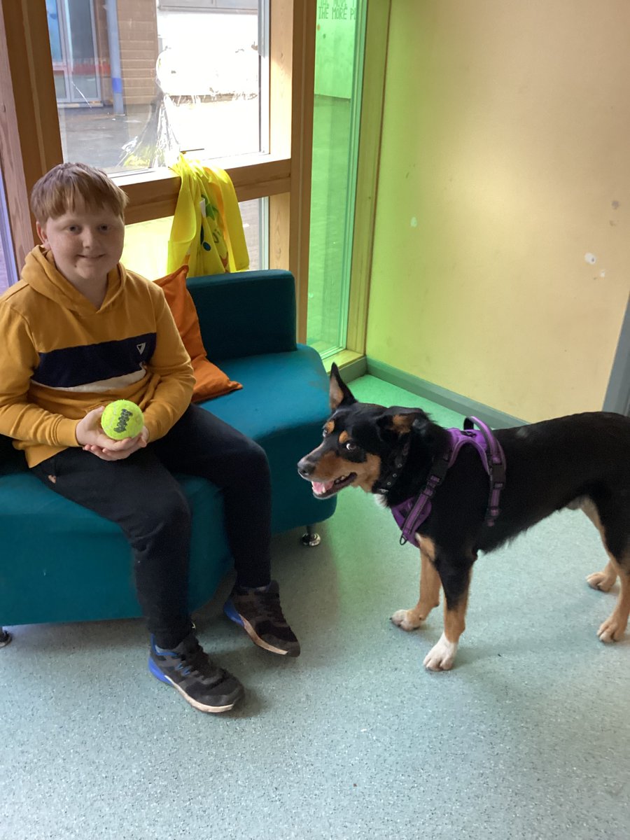 Taliesin and his good friend who has brought him a special gift today! Diolch yn fawr fy ffrind! 🧡